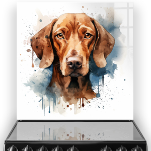 Vizsla dog watercolour art kitchen splashback with blue and amber hues