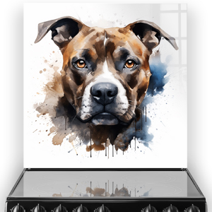 Printed Staffordshire Bull Terrier splashback with artistic watercolour design