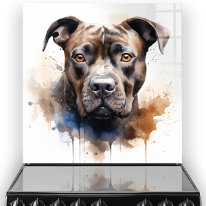 Artistic Mastiff dog kitchen splashback in watercolour style with brown and blue hues