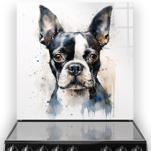 Artistic Boston Terrier Kitchen Splashback in Watercolour Style
