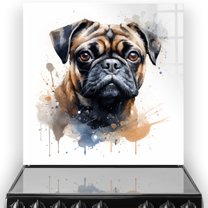 Printed Pug Splashback with Artistic Watercolour Design in Brown and Beige