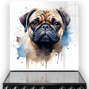 Printed Pug Splashback Art in Browns, Tans, and Blues