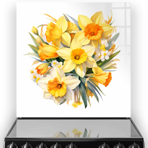 Watercolour painting of yellow and white Daffodils on a kitchen splashback. thumbnail