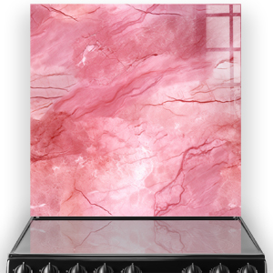A kitchen splashback featuring pink marble with white veins. thumbnail