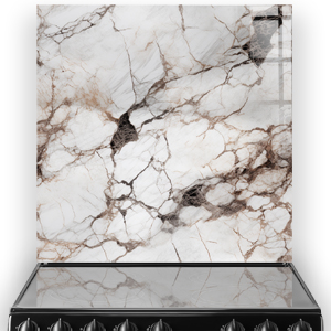 Luxurious marble splashback featuring caramel veins on a white base with touches of grey and black. thumbnail