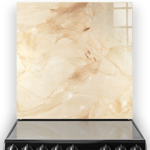 A Crema Marfil marble splashback featuring amber and cream hues with intricate brown veining thumbnail