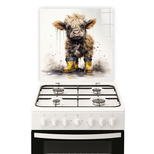 Indesit cooker with  fergus the cow 50cm splashback